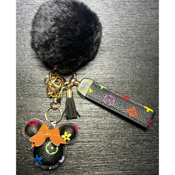 Minnie Keychain Leather Luxury, with Pom Pom Color Black - Picture 5 of 6